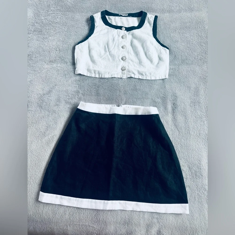 Reformation Black White Linen Skirt and Top Two-Piece Set Size S